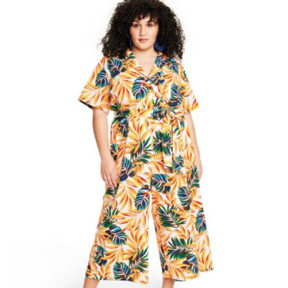 NWT! 3X Tropical Print Jumpsuit - Tabitha Brown for Target Yellow/Orange
